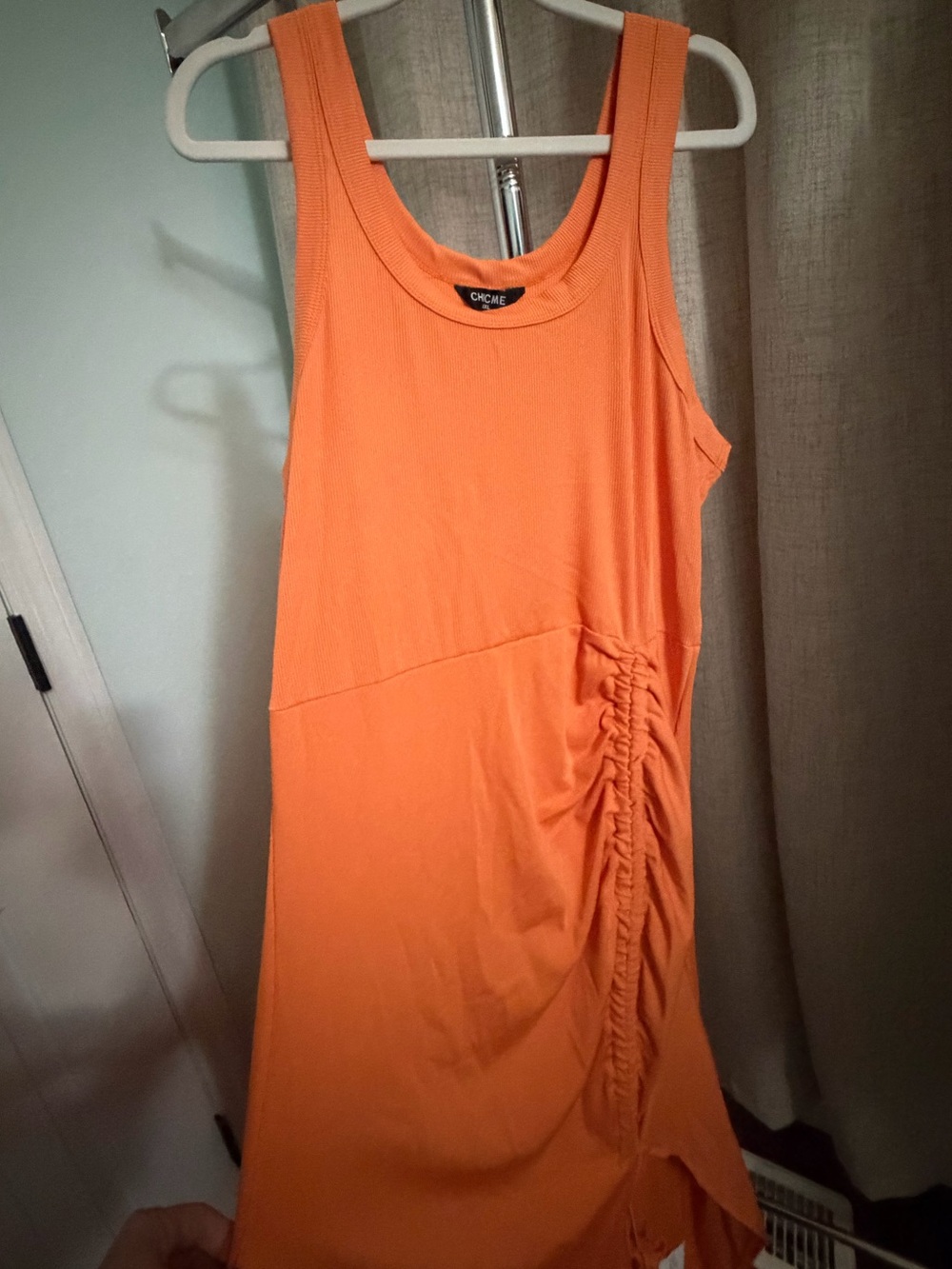 ChicMe Orange Sleeveless Ruched Side Dress